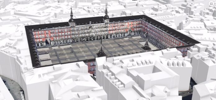 Un visor 3D en la web del Ayuntamiento muestra el escaneado más detallado de fachadas y soportales de la Plaza Mayor