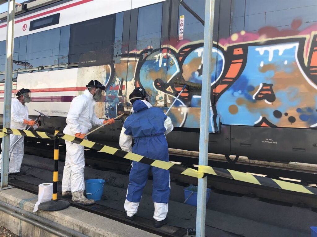 grafiteros pintan tren en linea c4a