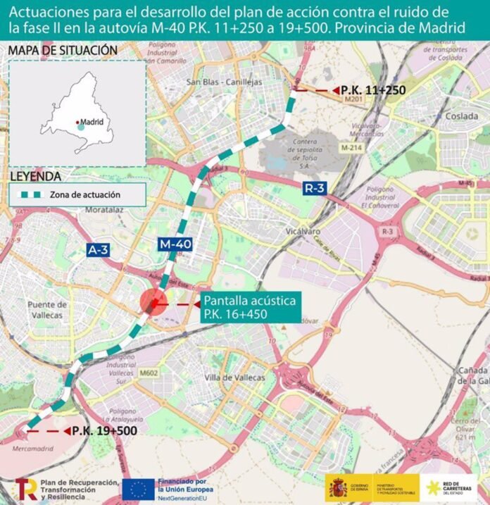 Licitada la instalación de pantallas contra el ruido en la zona sureste de la M-40, entre Puente y Villa de Vallecas
