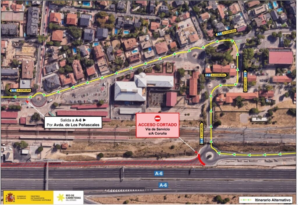 Cortes nocturnos en la vía de servicio de la A-6 desde hoy por obras de mejora del firme