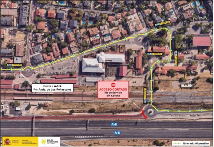 Cortes nocturnos en la vía de servicio de la A-6 desde hoy por obras de mejora del firme